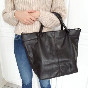 Genuine Leather and Suede Large Hand Tote Bag/ Shoulder Bag Brown